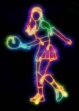 Neon Paddle Tennis Player on Brick