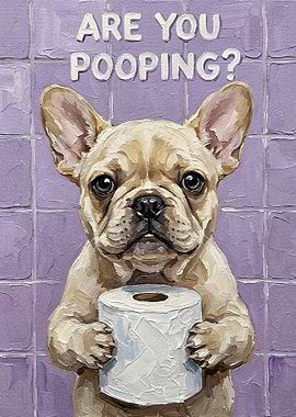 Are You Pooping? Bulldog with Toilet Paper