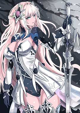 Anime Girl with Sword and Roses