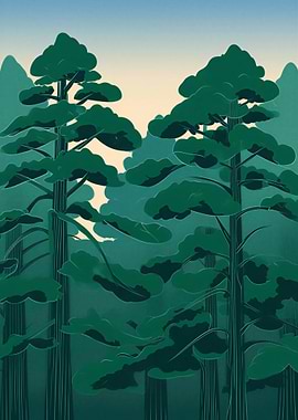 Green Forest Landscape Art