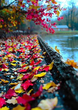 Autumn Leaves by the Lake