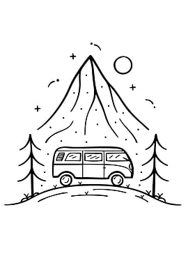 Van Life Mountain Adventure Illustration