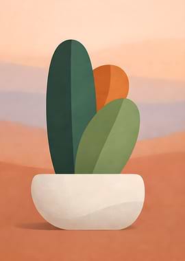 Minimalist Cactus in Pot Illustration