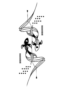 Minimalist Koi Fish Black and White Art