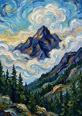 Mountain Peak Impressionist Painting