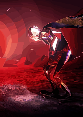 Geometric Skater in Red Landscape