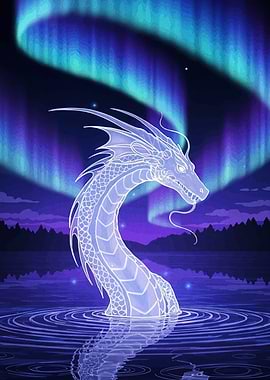 Dragon in Water with Aurora Borealis