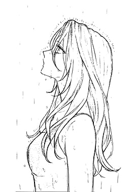 Anime Girl in Rain, Black and White