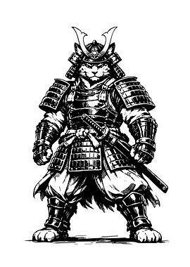 Samurai Cat Warrior Illustration