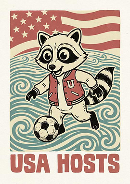 USA Hosts Raccoon Soccer Poster