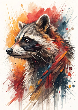 Watercolor Raccoon Portrait