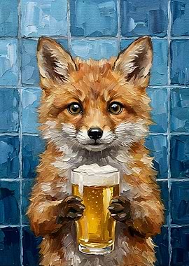Fox with Beer Painting