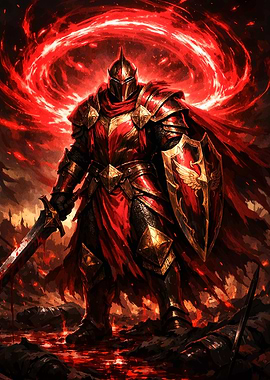 Red Knight in Fiery Battlefield