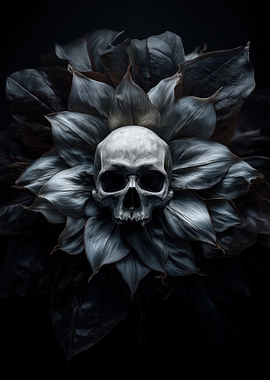 Skull in Dark Floral Arrangement