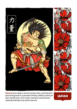 Samurai Warrior with Tattoos and Swords