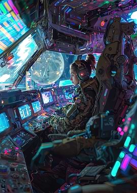 Futuristic Military Pilot in Spaceship Cockpit