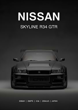 black Nissan Skyline R34 GTR Car