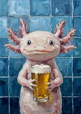 Axolotl with Beer Painting