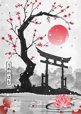 Cherry Blossoms and Torii