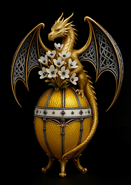 Golden Dragon with Flowers on Egg