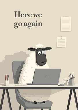 Sheep at Desk: Here We Go Again