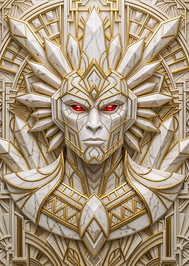 Art Deco Marble Guardian with Crimson Eyes