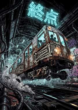Post-Apocalyptic Subway Train Illustration