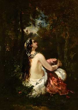 Woman in Forest, Oil Painting