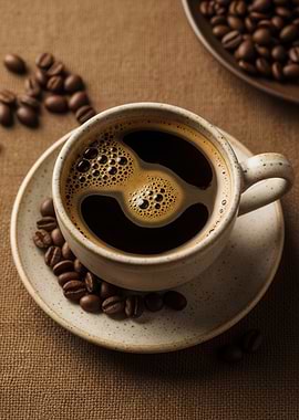 Coffee Cup with Beans Still Life