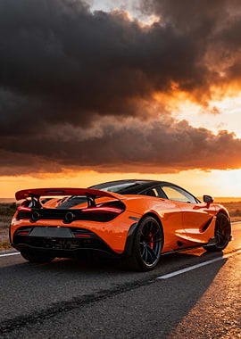 Orange McLaren on Road at Sunset