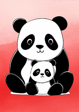 Cute Panda Mother and Baby Illustration