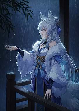 Anime Fox Girl in the Rain