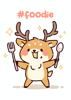 Cute Deer Foodie Cartoon Illustration