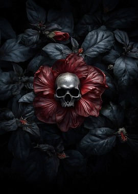 Skull in Red Flower
