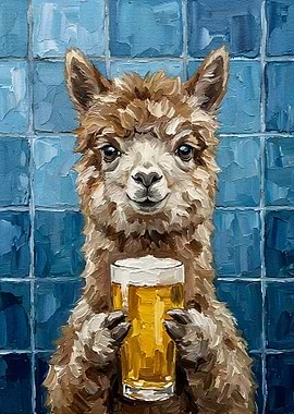 Alpaca with Beer Painting
