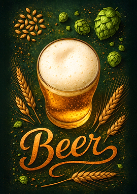 Refreshing Beer with Hops and Barley