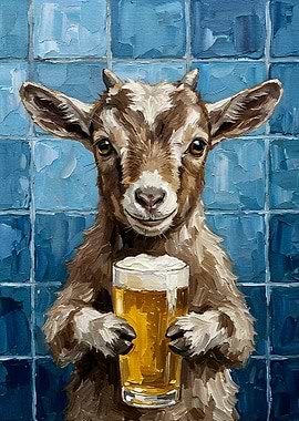 Goat with Beer Painting