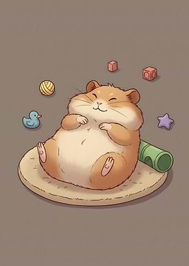 Relaxed Hamster with Toys Illustration