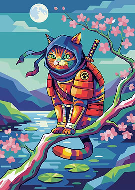 Moonlit Ninja Cat WPAP
