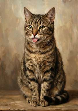 Tabby Cat Portrait with Tongue Out