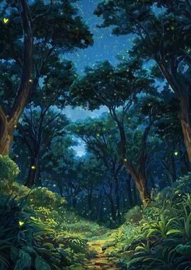 Enchanted Forest Path at Night