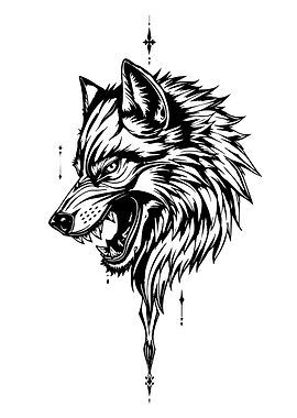 Black and White Wolf Illustration