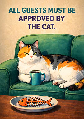 Cat Boss Approves Guests Funny Art