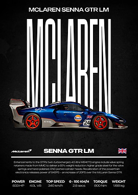 McLaren Senna GTR LM Car Poster