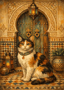 Calico Cat in Moroccan Setting