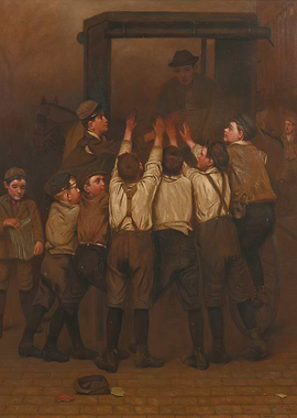 Boys Reaching Up to a Man