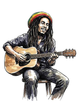 Bob Marley playing guitar illustration