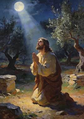 Jesus Praying Under Moonlight Painting