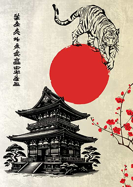 Japanese Tiger and Temple