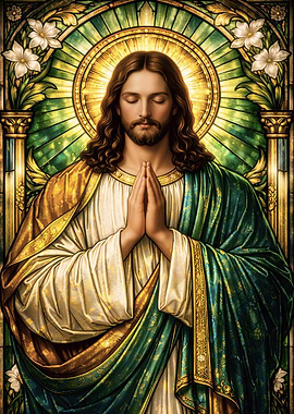 Jesus Christ in Prayer Stained Glass